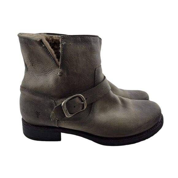 Frye Veronica Shearling Ankle Boots Womens 8.5 B Gray Distressed Winter Moto